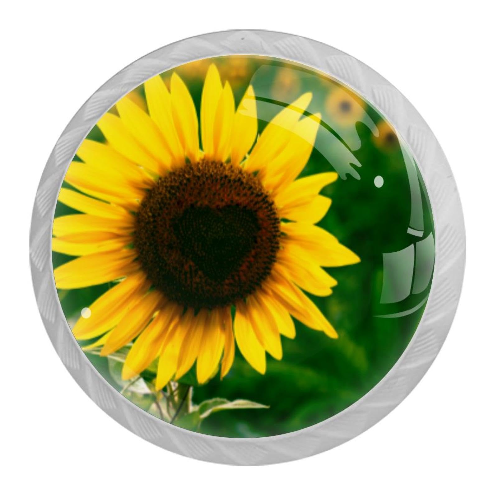 Tqmspg 4 Pieces Drawer Pulls Sunflower Door Knobs Dresser Handles for Kitchen Wardrobe Cupboard Hardware Furniture