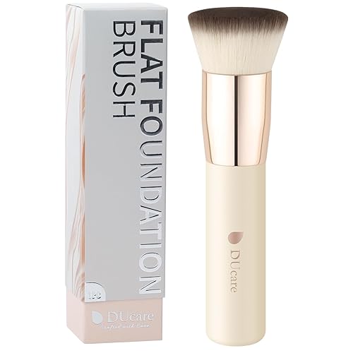 DUcare Brocha de base, cepillo Kabuki de parte superior plana, cepillo de maquillaje profesional sintético, mezcla de líquidos, polvo mineral, Beige