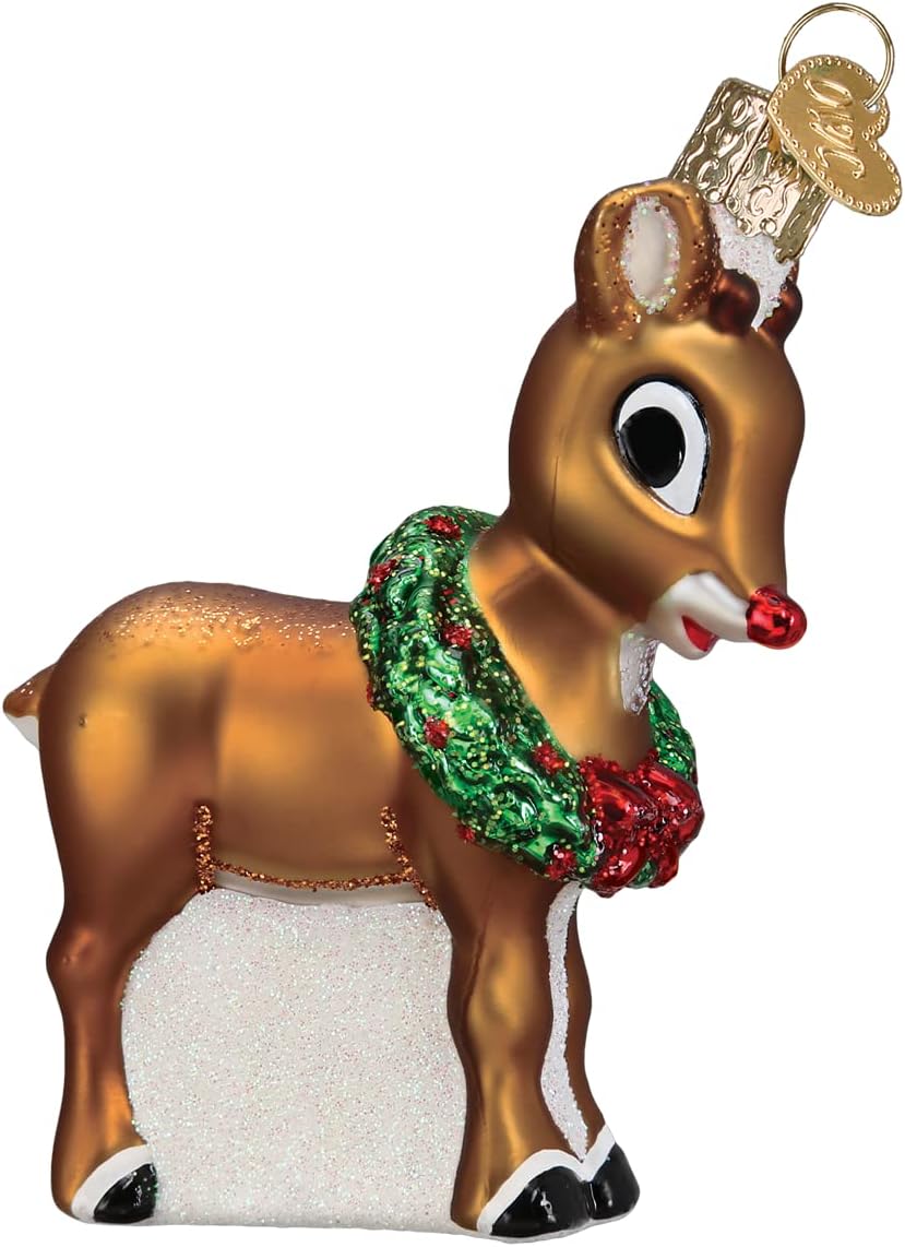Rudolph The Red-Nosed Reindeer Glass Blown Ornament for Christmas Tree, Handcrafted Holiday Decoration, Rudolph Collection