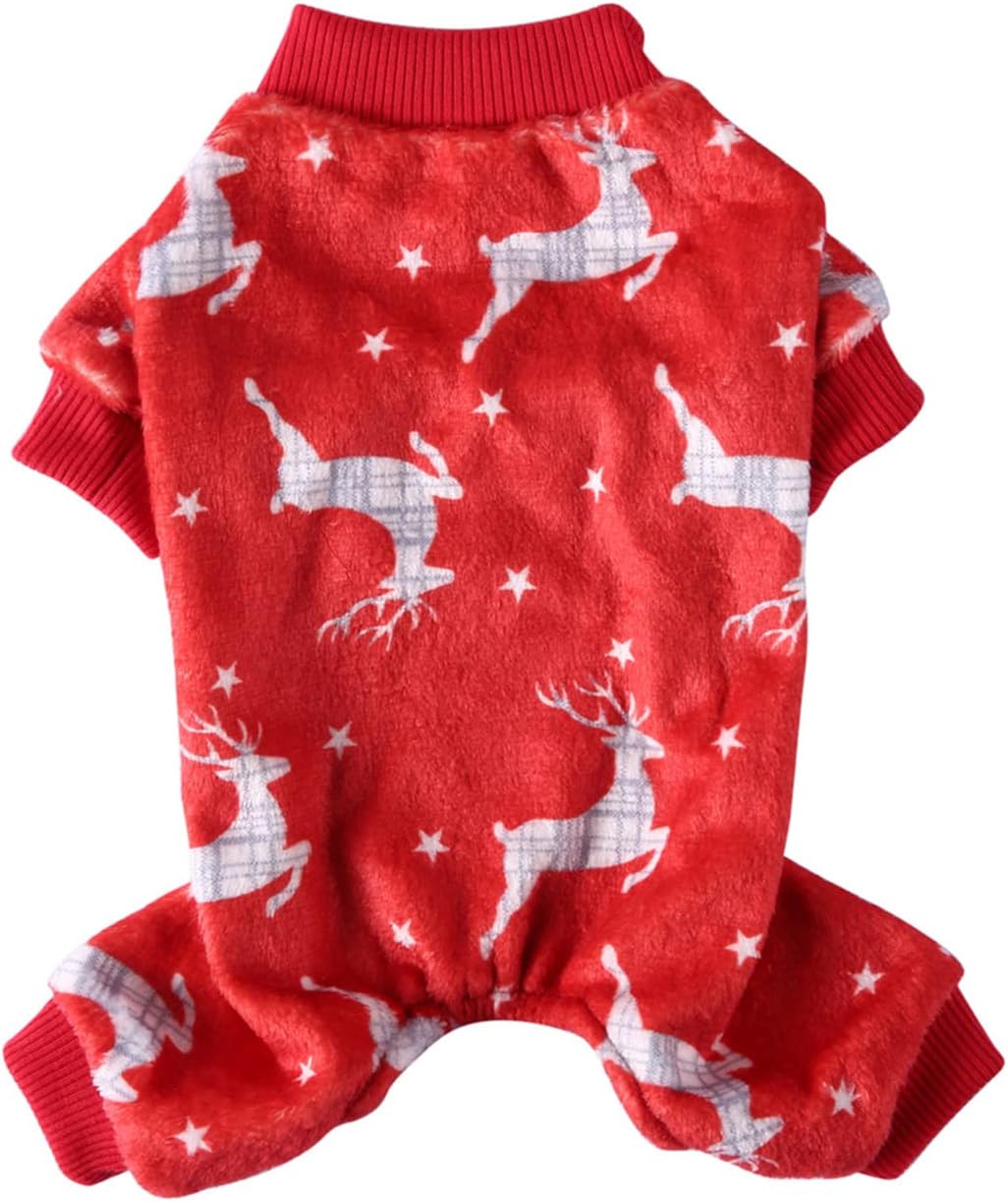 XIAOYU Christmas Dog Pajamas, Soft, Warm, for Pets Cat Clothing, Winter Vacation, Costumes for Small Dogs Cats, Christmas Deer, M