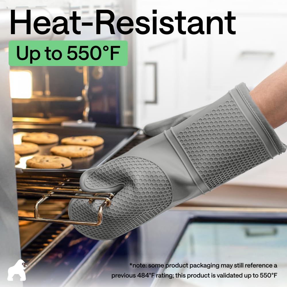 Gorilla Grip - Set di guanti da forno in silicone antiscivolo di alta qualità, guanti da forno flessibili, resistenti al calore, guanti da cucina per proteggere le mani dalle superfici calde della
