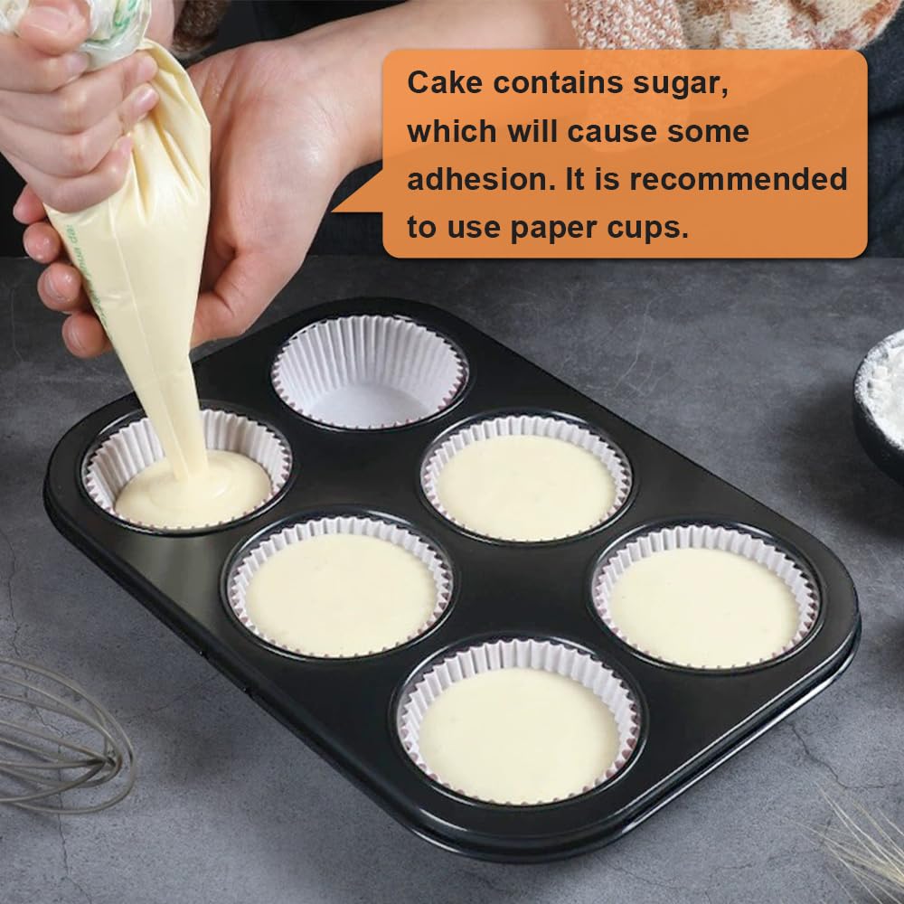 Paquete de 2 moldes de acero prémium para magdalenas, molde redondo para hornear muffins, cupcakes, brownie (negro, 6 tazas) 4