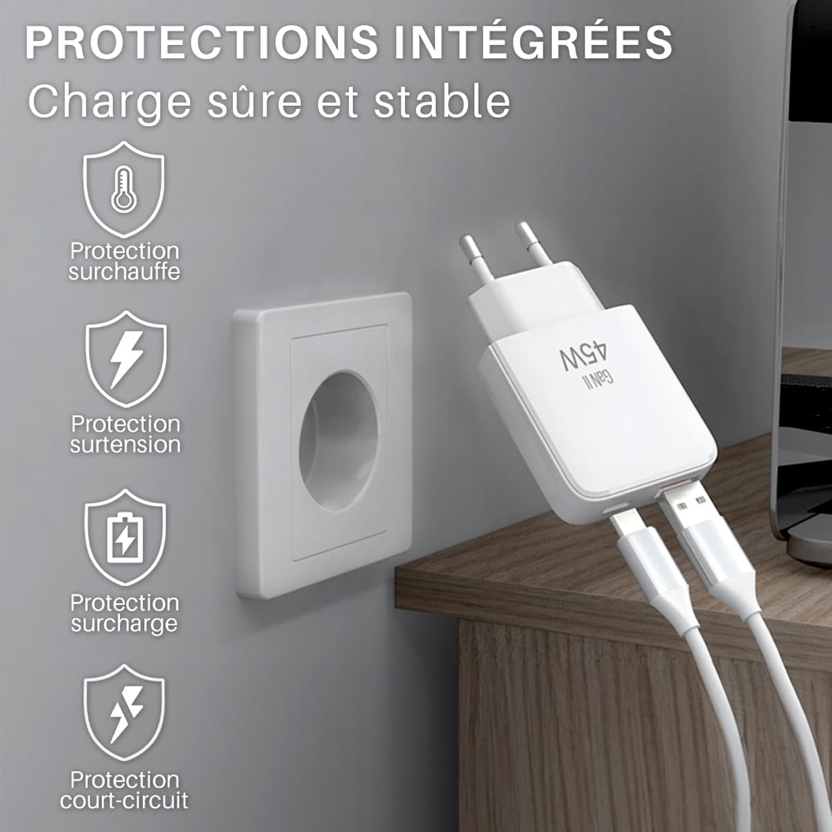 5 caricabatterie rapido 45 W compatto USB C e USB A – caricabatterie per iPhone 17 – ultima tecnologia GaN 2026 – presa di alimentazione per iPhone, Samsung e computer portatili, colore: bianco