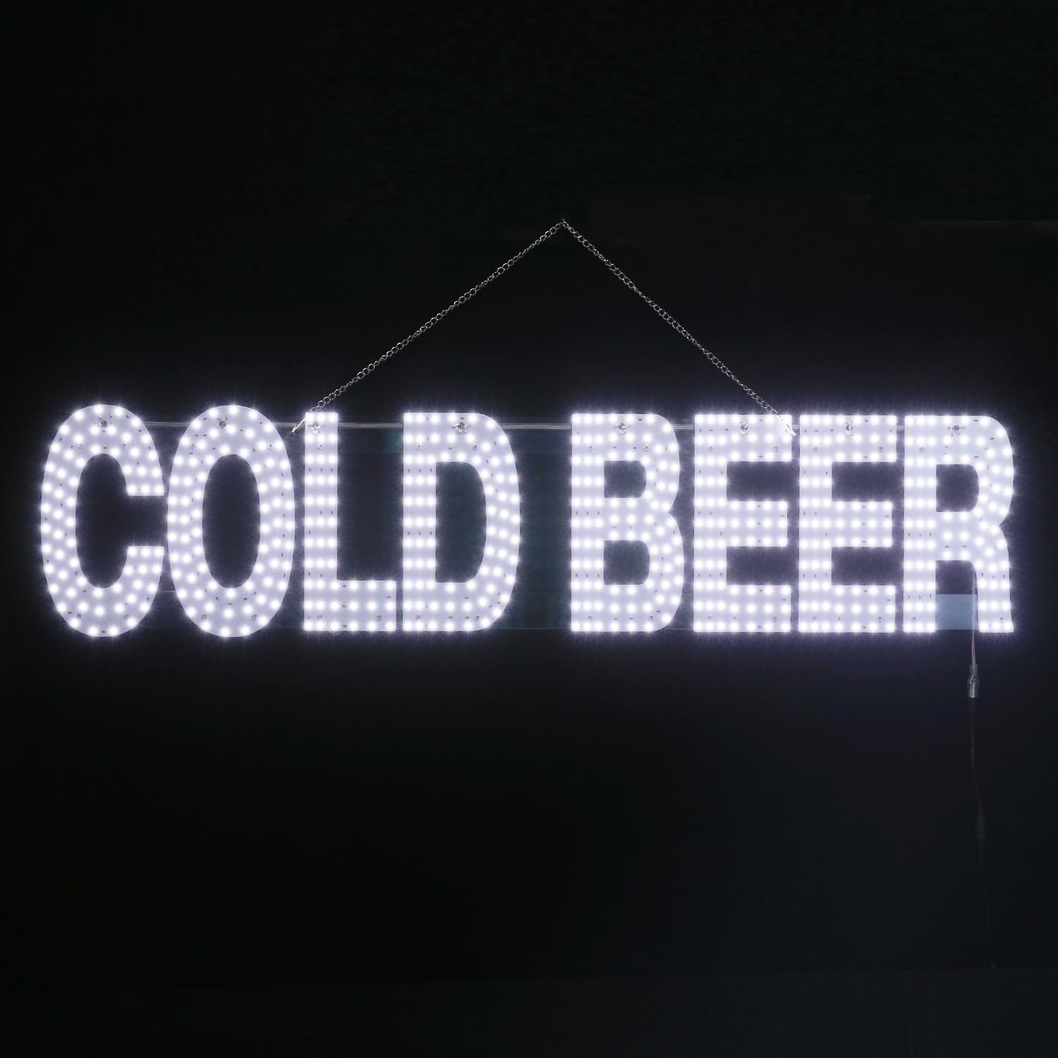 38"x10" Large LED White Cold Beer Sign for Business and Shops, Unique Design with Hanging Installation, High Visibility