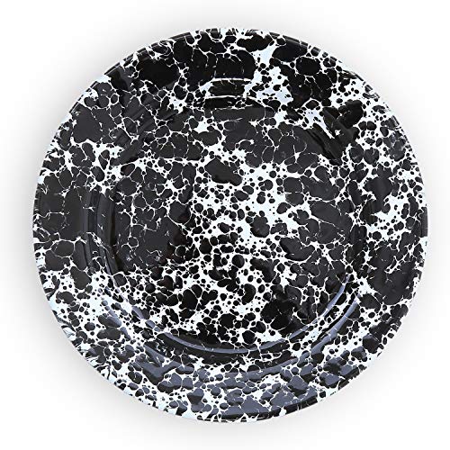 Crow Canyon Home Enamelware Flat Salad Plate, 8 inch, Black/White Splatter (Set of 4)