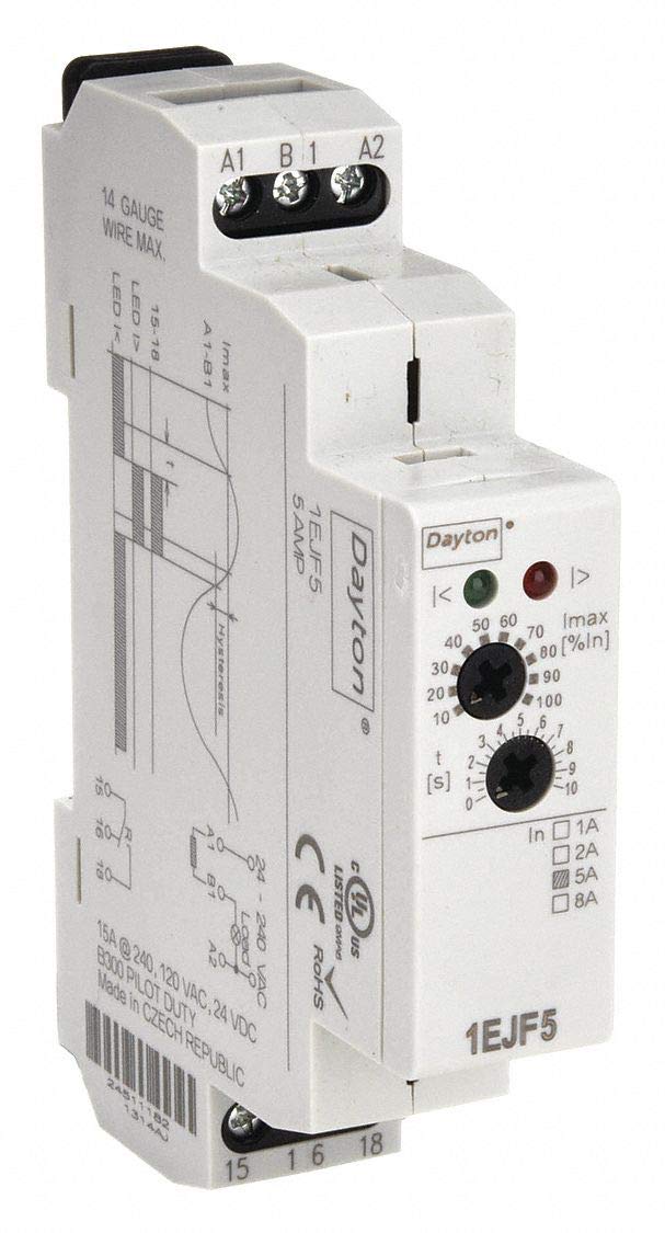 Dayton Current Sensing Relay, 24 to 240VAC, 15A 240V, 15A 24V, SPDT, Mounting DIN Rail