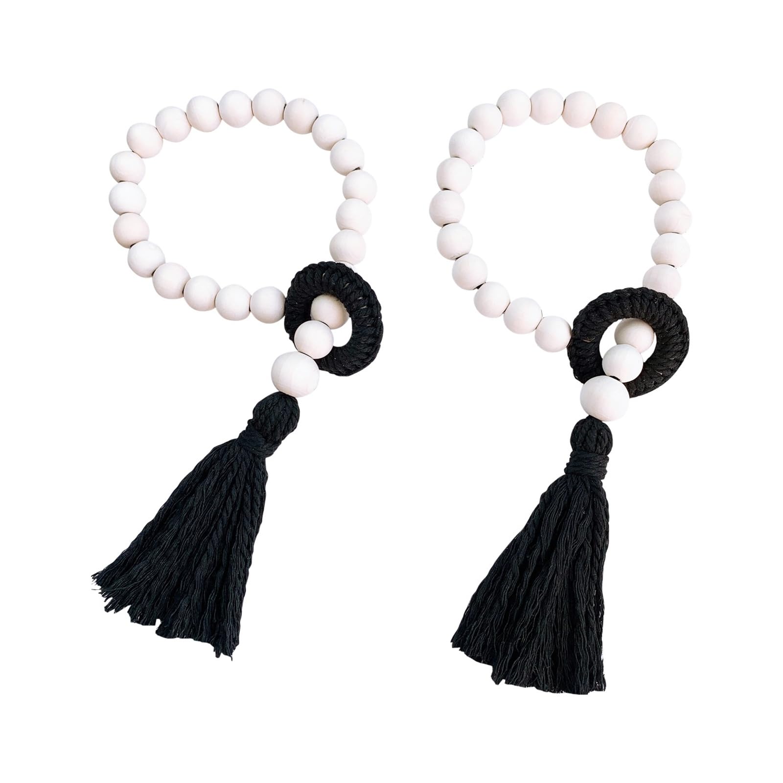 Tsophreniq 2Pcs Handwoven Cotton Rope Wood Beads Window Curtain Holdbacks with Tassels Curtain Tiebacks Ties for Home Window Decors Wood Beads Tiebacks