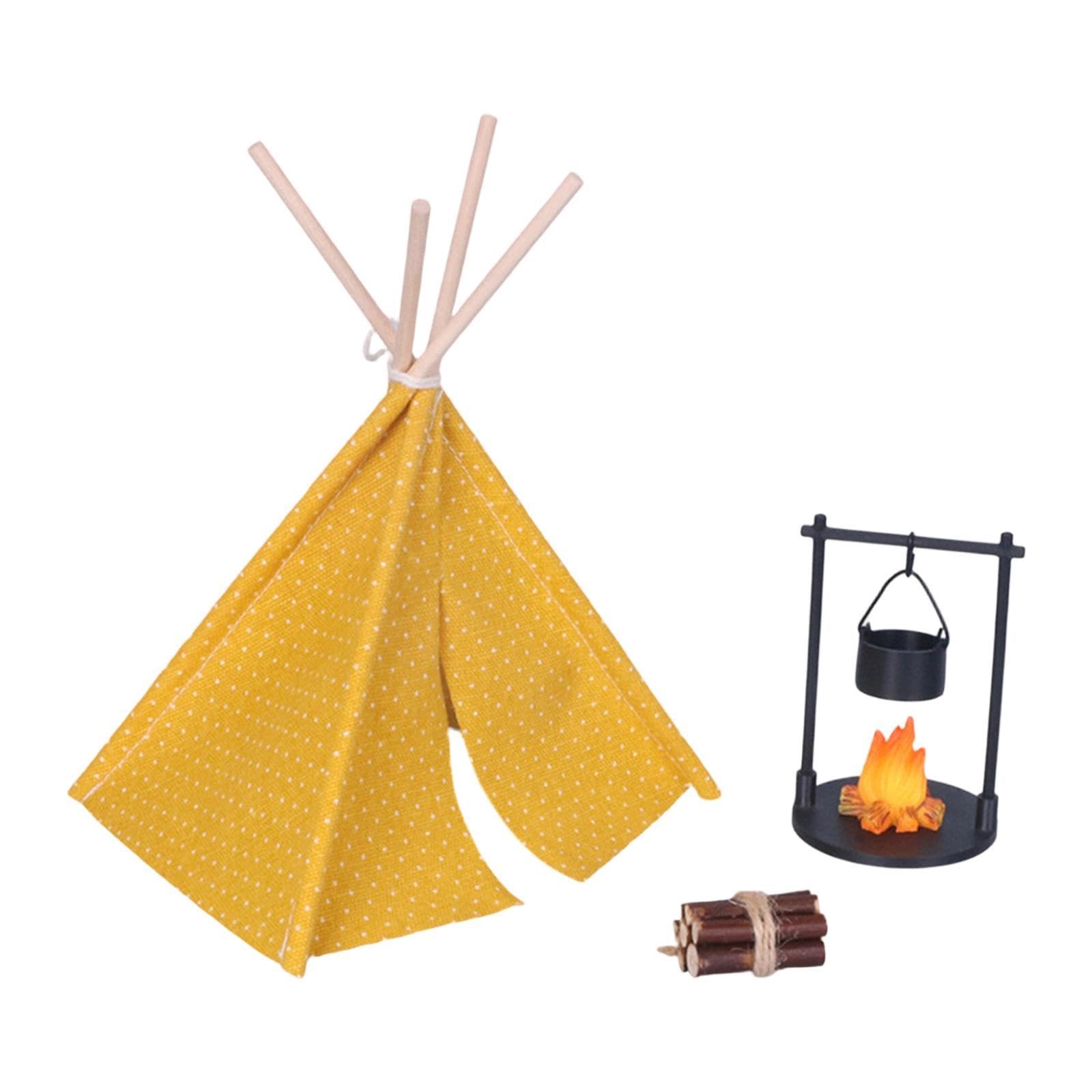 Ysyqkn 1:12 Miniature Dollhouse Camping Tent Hanging Accessories for Micro Landscapes, Yellow Tent