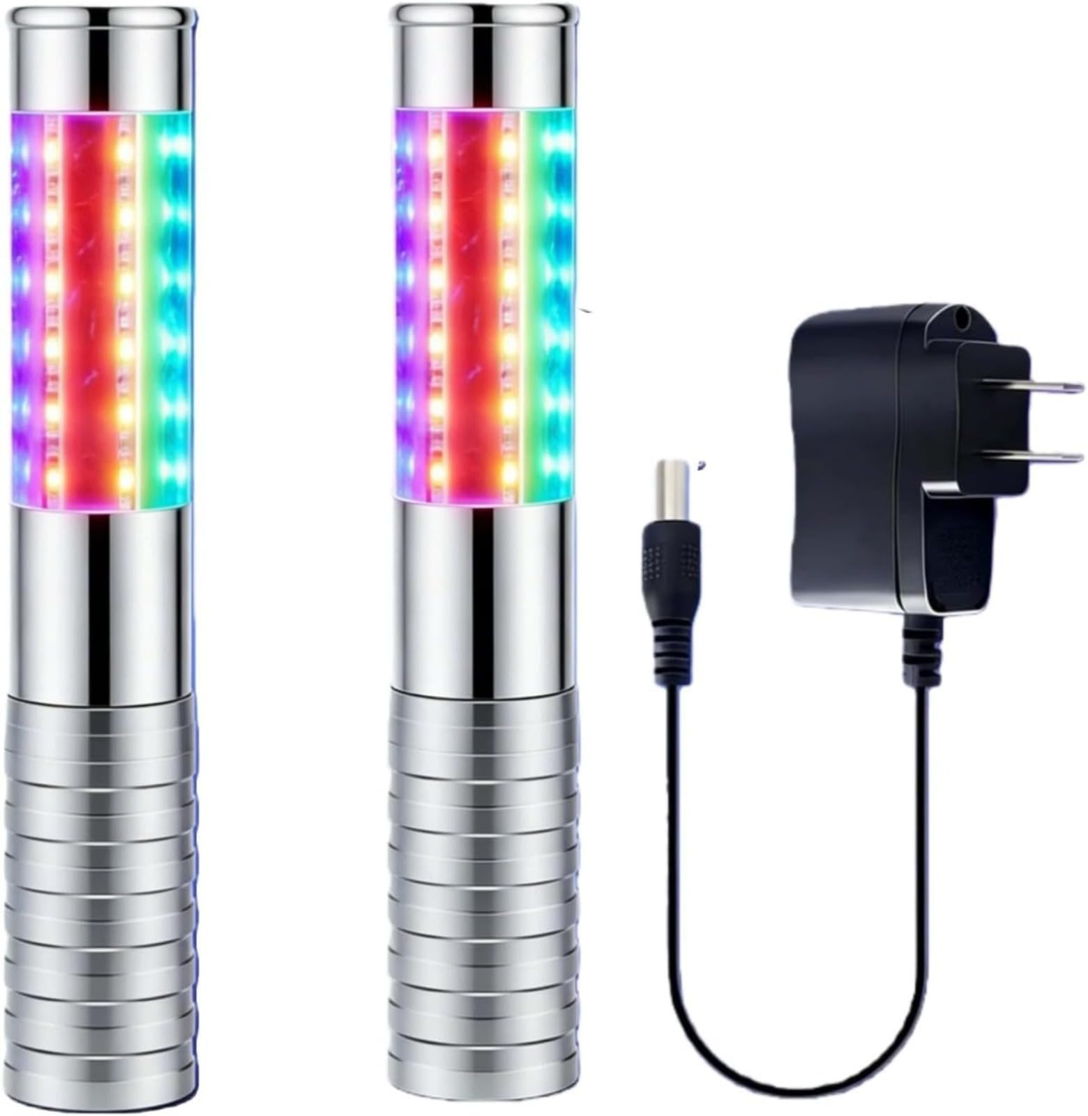 2 Pack LED Bottle Lights – Recargable Strobe Sticks and Luminous Sticks for Champagne Bottles Bar, Club, Partido, Birthday, Wedding, Events (plata)
