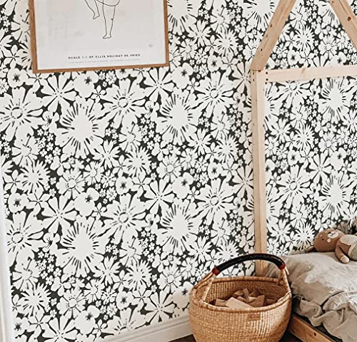 Timeet Floral Peel And Stick Wallpaper Beige Black Contact Paper Removable Self Adhesive Wallpaper For Bedroom Living Room Cabinets Shelf Decoration 15.4In X 78.7In #TOP4