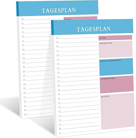 Tagesplaner Block, A4 100 Blatt 2er Set Planer für Aufgaben Termine