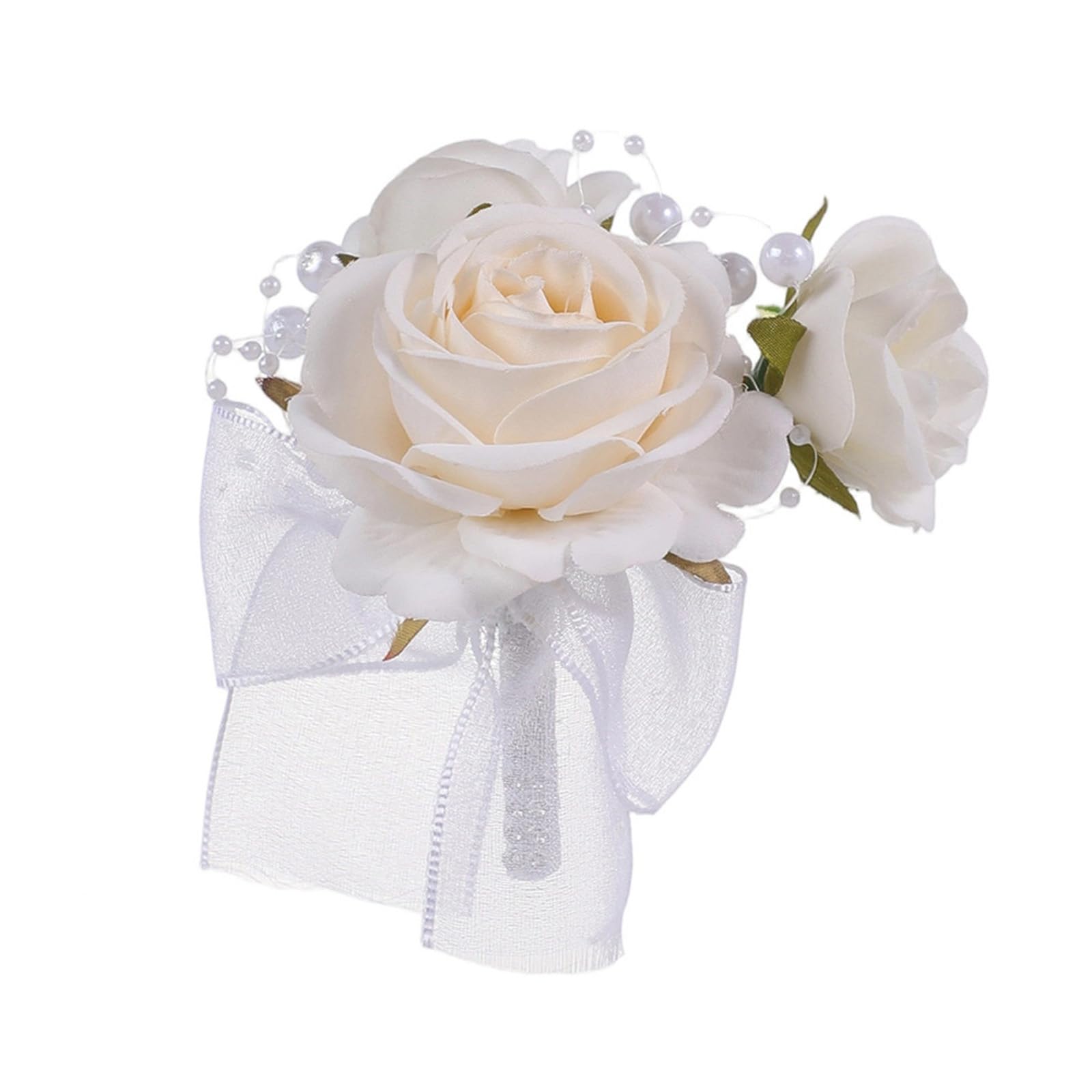 Kalttoy Champagne Color Faux Rose Bouquets Rhinestones Embellished Satins Ribbon Pearls Decoration for Various Event Shimmering Rhinestones Decorative Roses