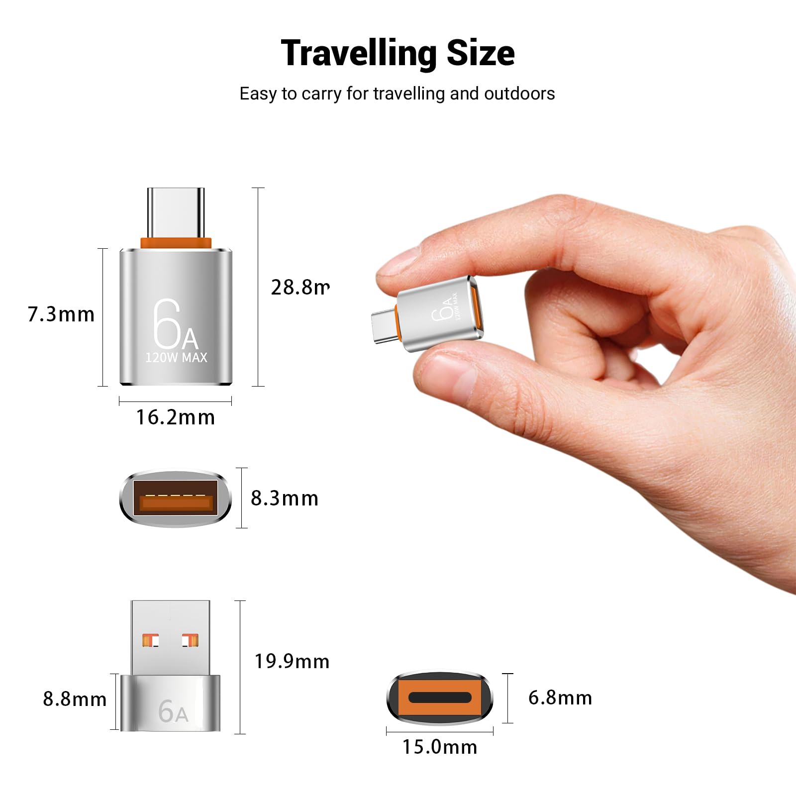 10 x 10 Gbit/s/120 W USB C auf USB Adapter & C Stecker auf 3.1 Buchse, Ladegerät, kompatibel mit MacBook Pro/Air, iPhone 17, 16, 15 Pro Max/15 Plus/14, 13, 12, Samsung Galaxy S25/S24/S23/S22 (Silber)