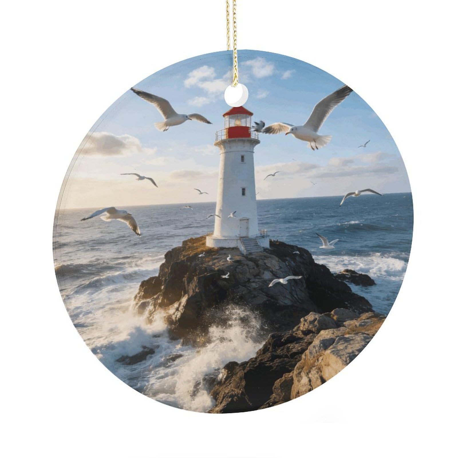 Fodpand Women's Style Lighthouse Seagull Ceramic Christmas Ornament,Wall Hanging Decor Windows Hanging Decor Best Friend Birthday Gifts, Friendship Gifts Car Hanging Ornament Gift For Girls, Teachers 2.9 In