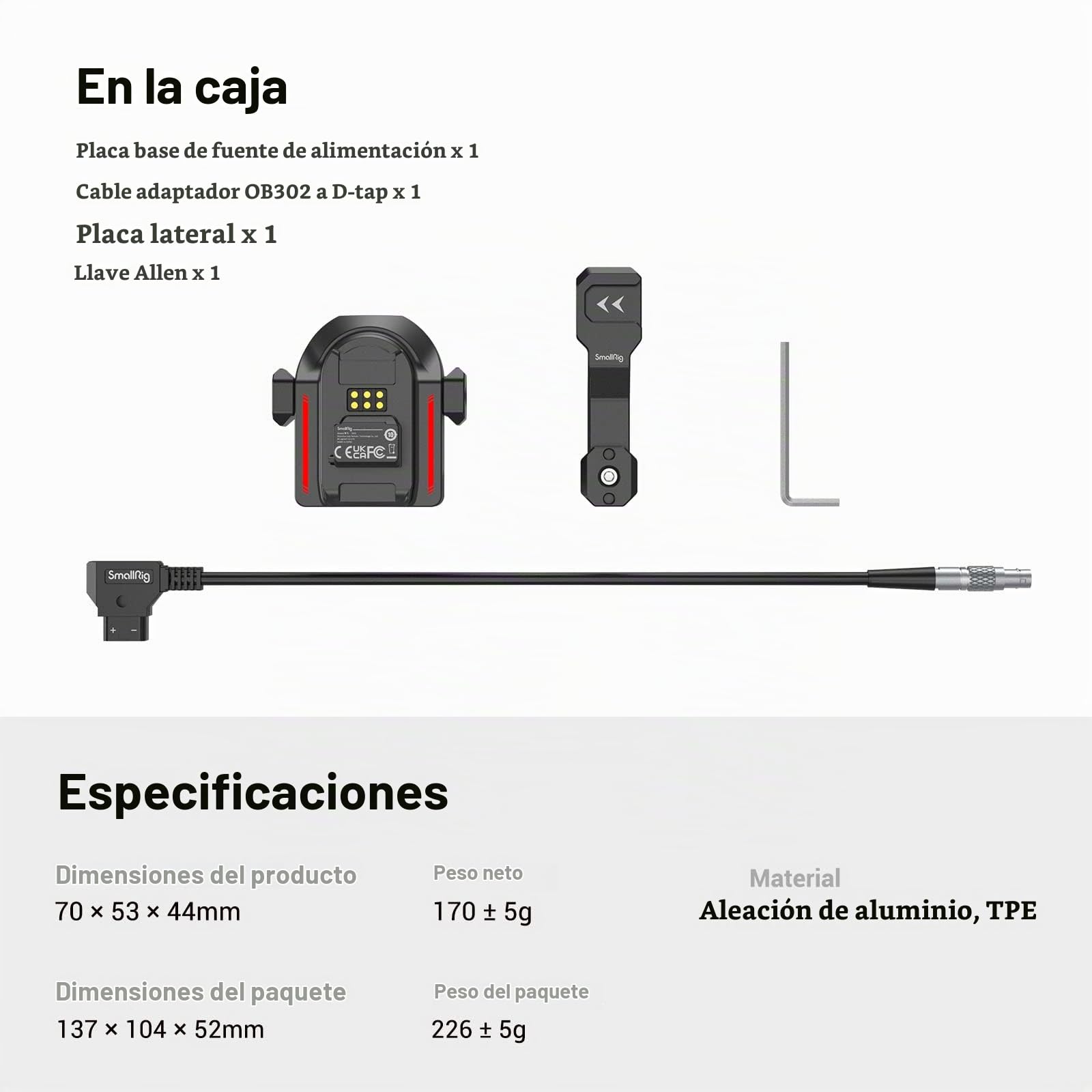 SMALLRIG Placa Base de Fuente de Alimentación para Cardán dji RS 2, Solución de Alimentación Externa para RS 2-3252