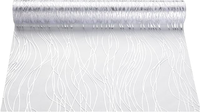 Yeahshion Organza Silver Table Runner Decorative Dining, Sequin Glitter Foil Metallic Silver Thin Mesh Table Runner Roll 28CM x 5M for Birthday Party, Christmas, Engagement Party Decorations