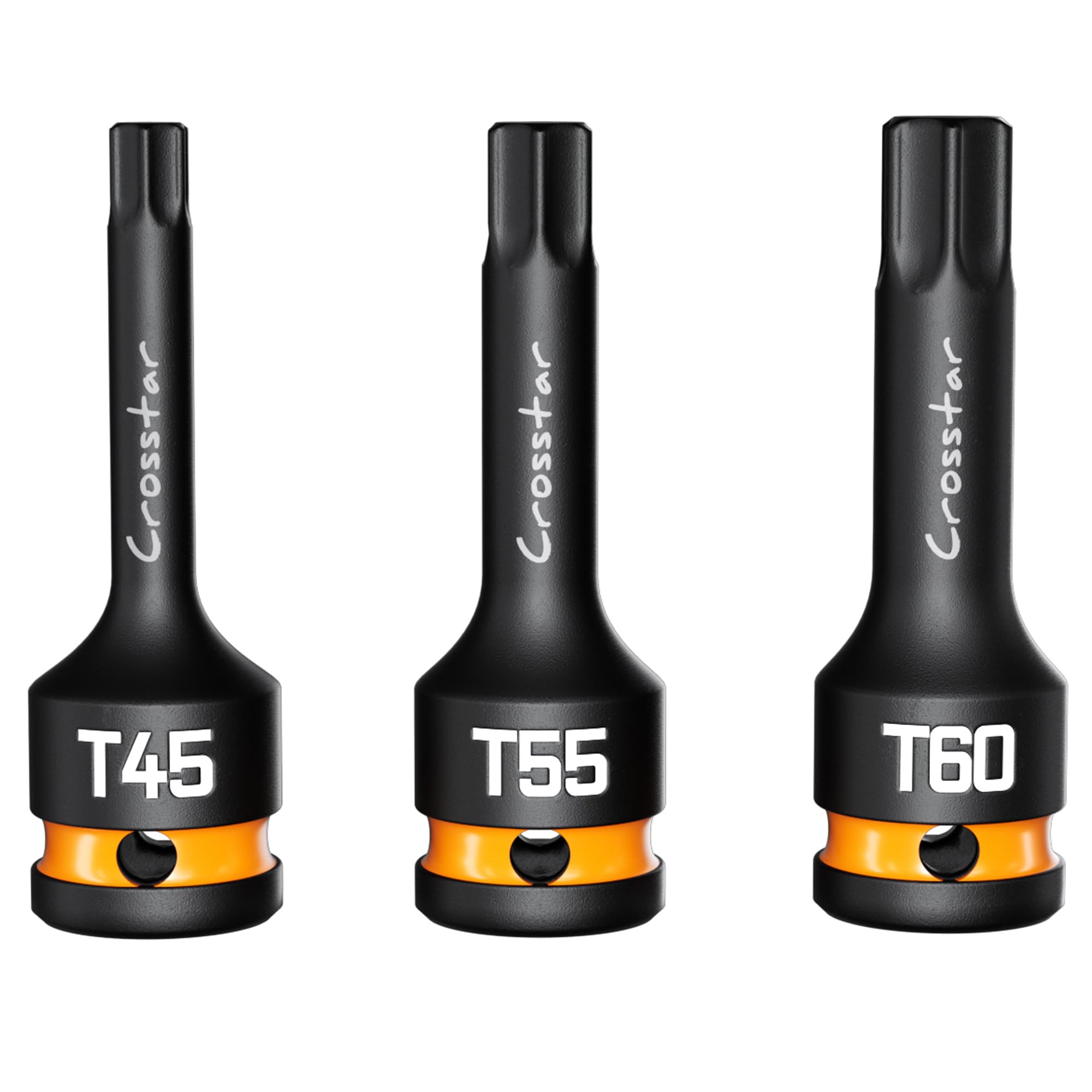 Crosstar T45 T55 T60 Impact Torx Bit Sockets,Long Star Sockets,1/2" Drive