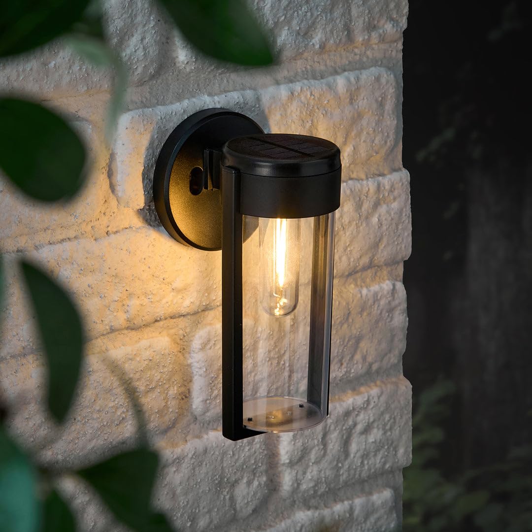 Lights4fun Black Wilton Solar Wall Light With Warm White Led, Outdoor Waterproof Garden Wall Light For Patios, Fences, Entrances & Exterior Décor