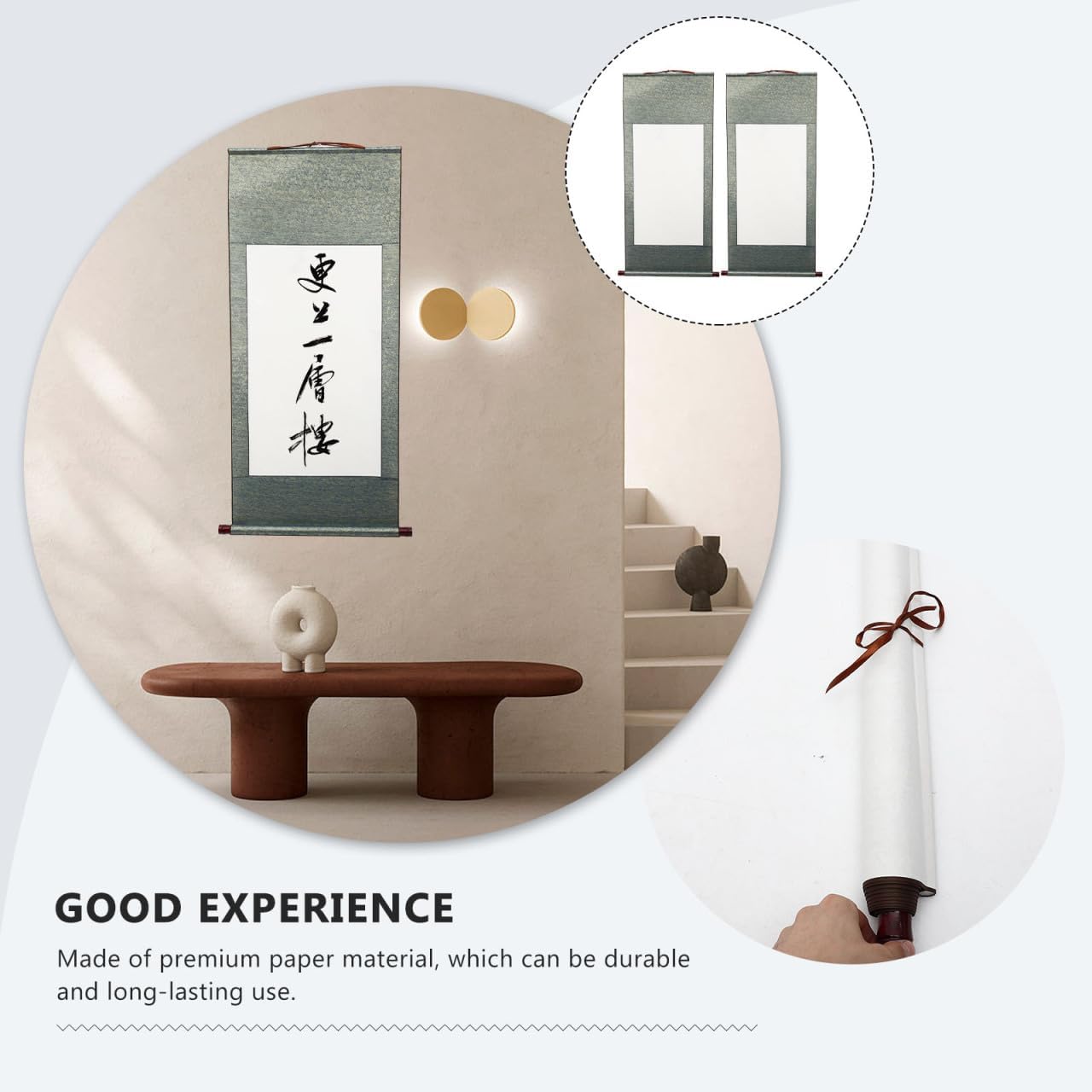 ULDIGI Blank Calligraphy Scroll Paper Chinese Painting Scroll Wood Rod for Chinese Xuan Paper Sumie Kanji Calligraphy Painting Art Wall Mounting Hanging Wedding Vows Decoration HomeOffice 47X23 Inch