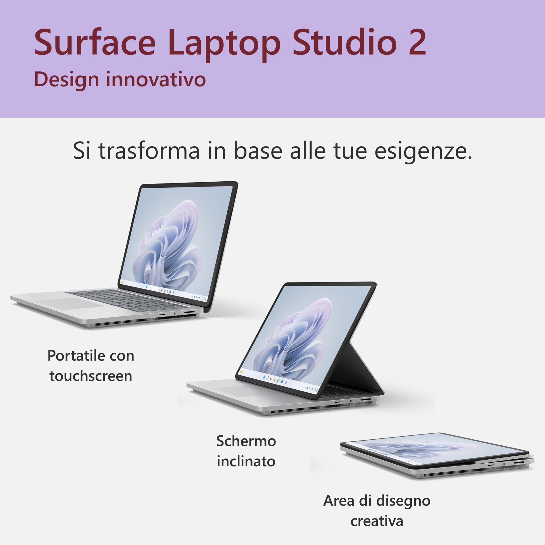Microsoft Surface Laptop Studio 2 (14,4" Processore Intel EVO i7 32GB/1TB Wi-Fi Platino Grafica NVIDIA GeForce RTX4050, Windows 11)