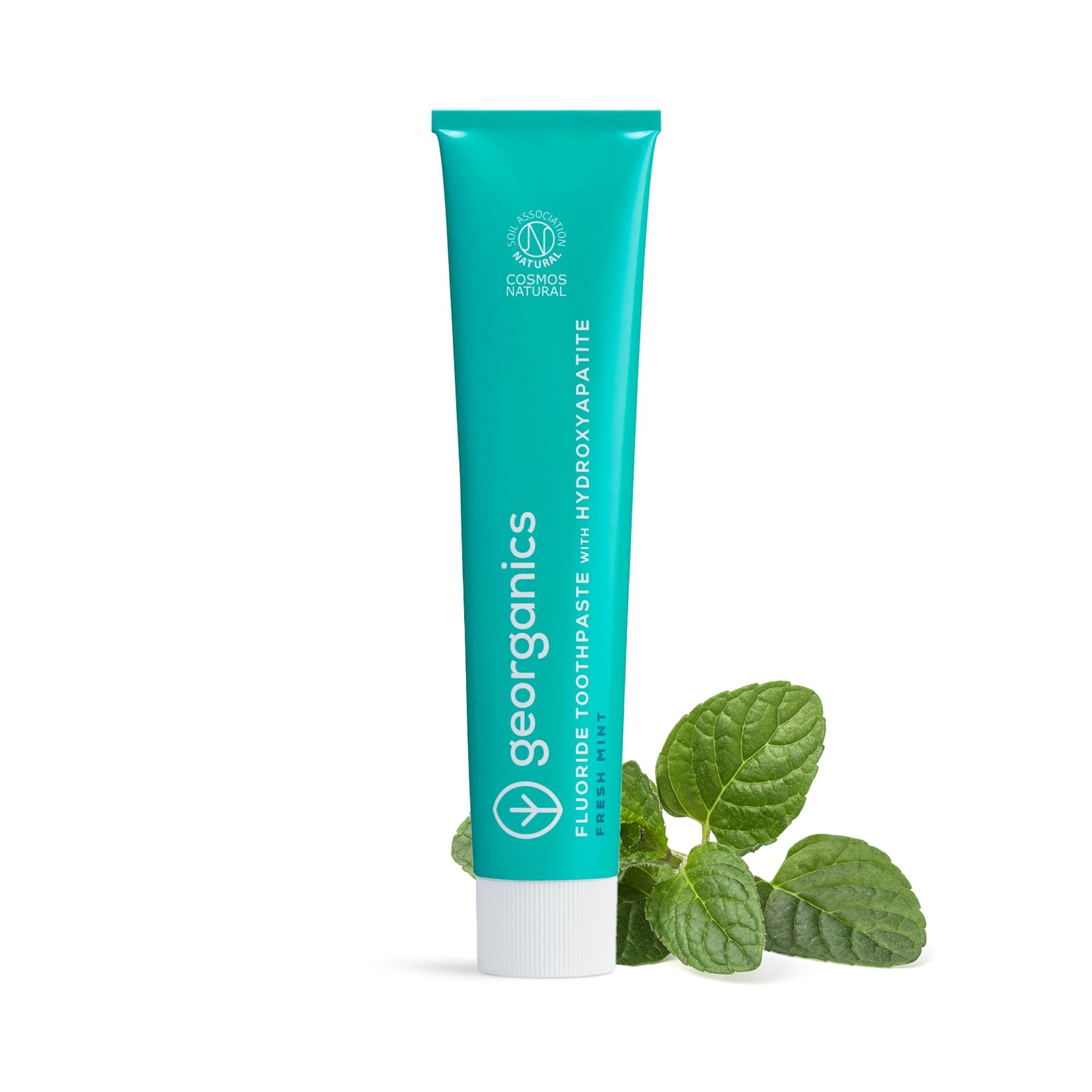 Georganics Fluoride Toothpaste with Hydroxyapatite - 75ml - Fresh Mint - 100% Natural & Sustainable - Superior Protection - Prevent Cavities & Tooth Decay - Fight Plaque - for Fresh Breath