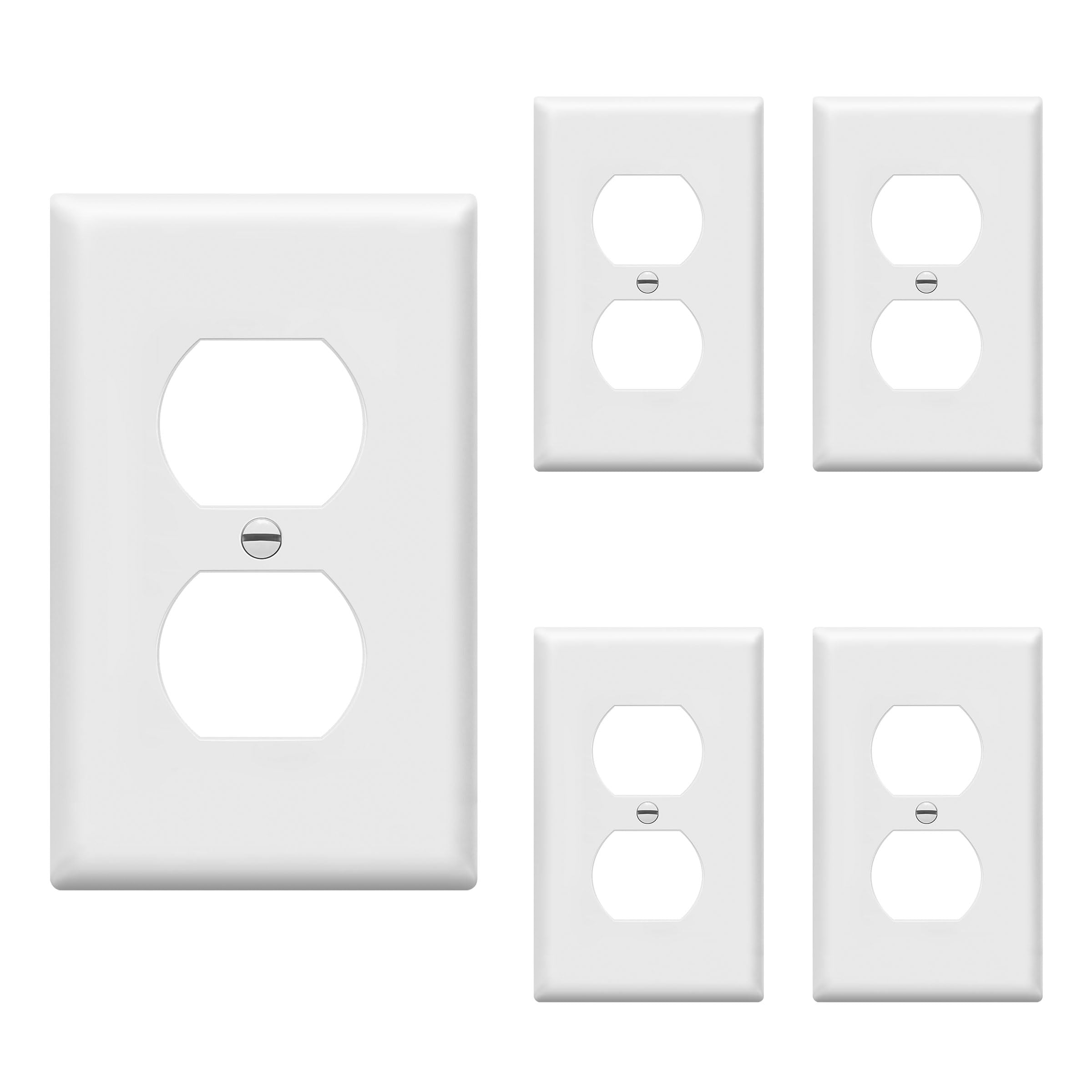enerlites duplex wall plates kit electrical outlet covers standard size 1-gang 45034 x 27634 unbreakable polycarbonate thermoplastic electric receptacle plug covers 8821-w-5pcs white 5 pack