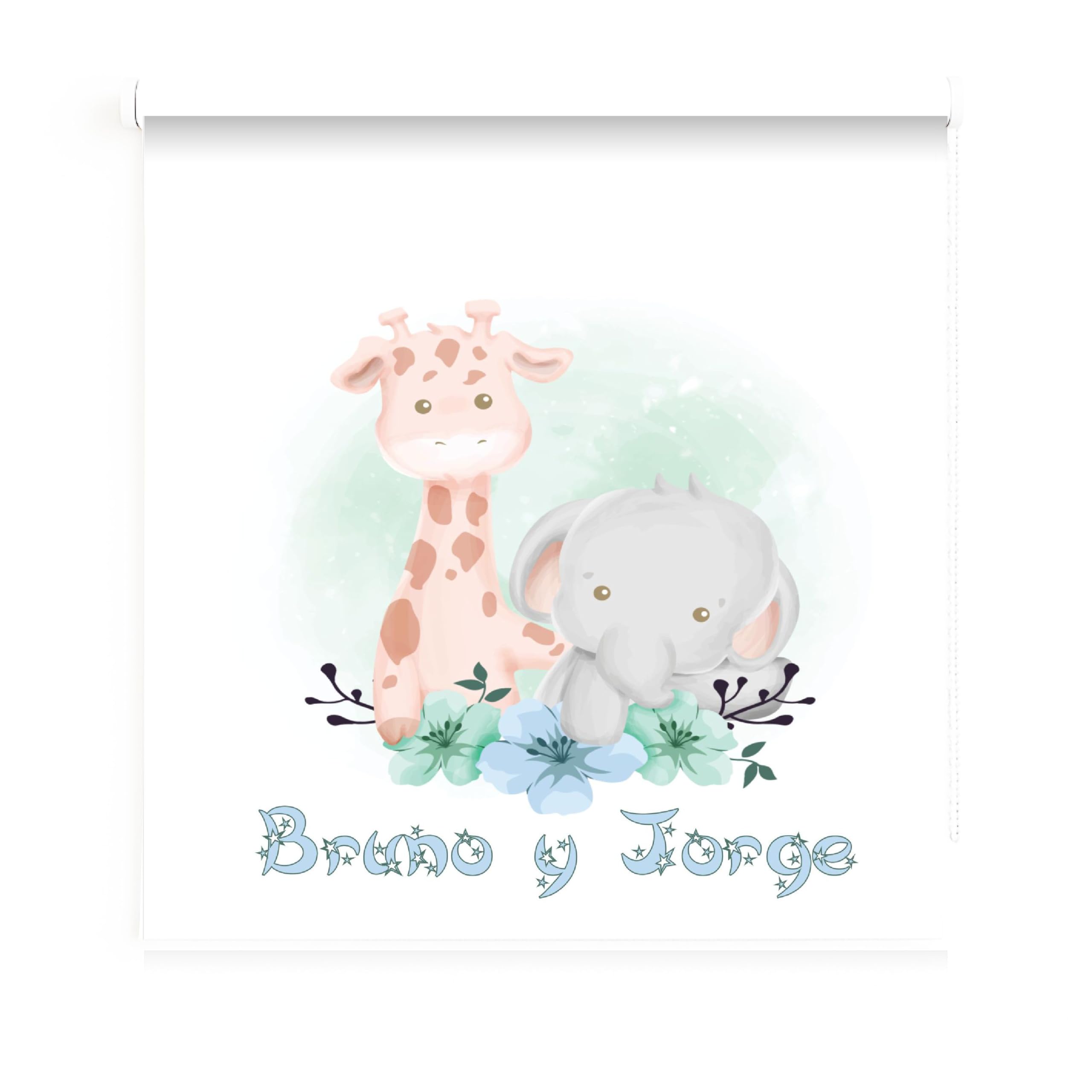 Estor Enrollable Infantil Niño Dibujo Animales de la Selva- Tejido Blanco Translúcido - Personalizable con Nombre - Estores Iroa - Decoración Habitación Infantil (Animales Selva Brother, 90X175)