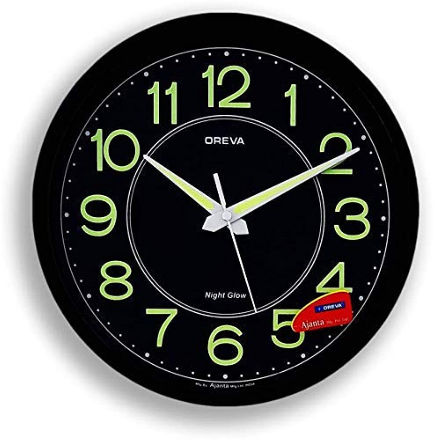Oreva Night Glow Round Plastic Analog Wall Clock (30.6 cm x 4.25 cm x 30.6 cm, Black, AQ-1837)