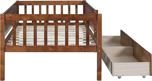 Miniatura 5 de Harper & Bright Designs Cama individual diurna con dos cajones, marco de cama tamaño individual de madera con barandas en forma de valla y