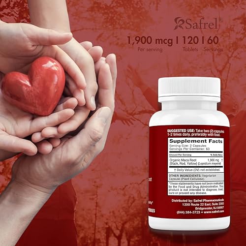 Miniatura 3 de Safrel Raíz de maca orgánica negra, roja, amarilla, 1900 mg por porción, 120 cápsulas veganas de raíz de maca peruana gelatinizada 100% pura sin OMG