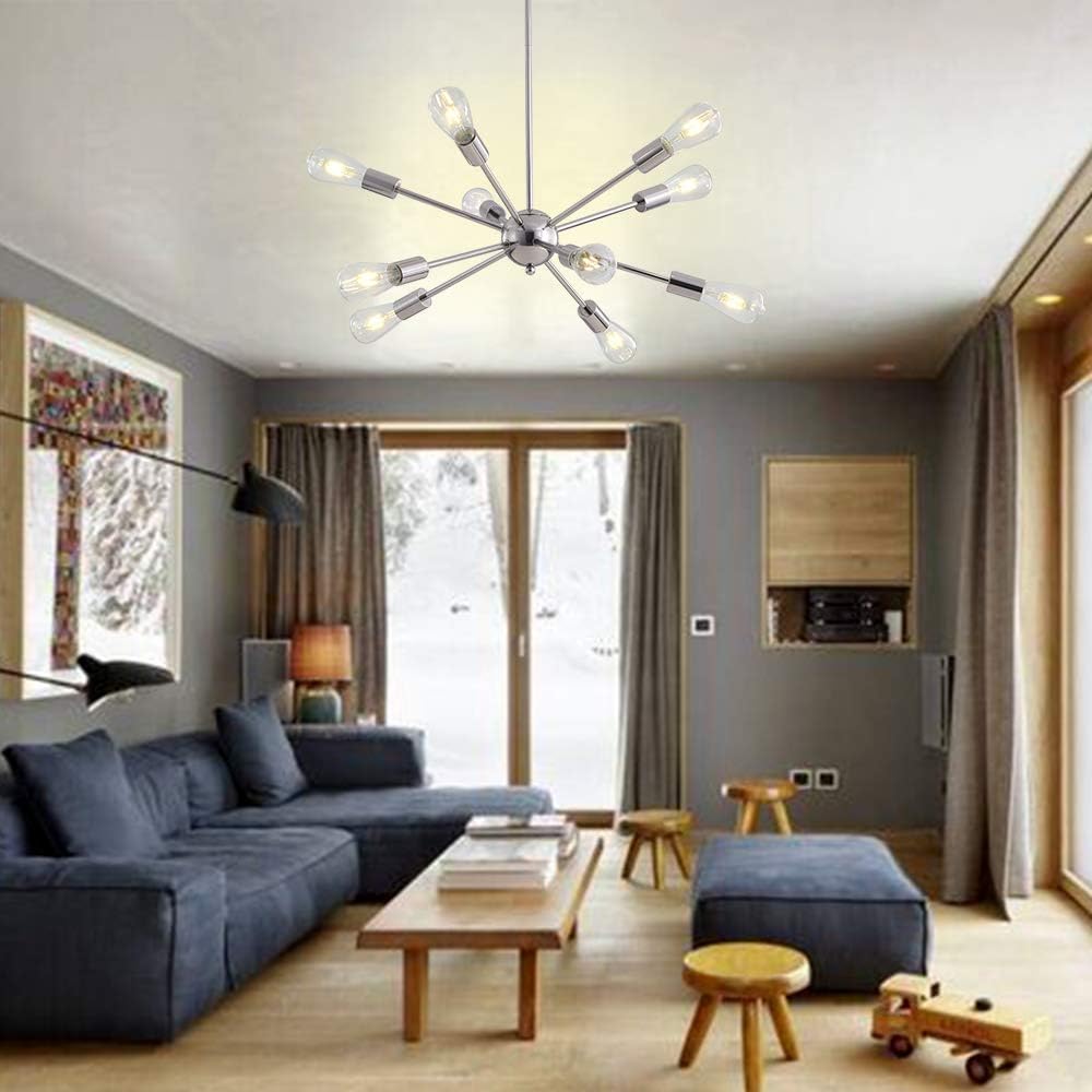 Limited Discount 10 Lights Modern Pendant Lighting Sputnik Chandelier Brushed Nickel Mid Century Ceiling Light Fixture for Dining Room Living Room Bedromm Foyer