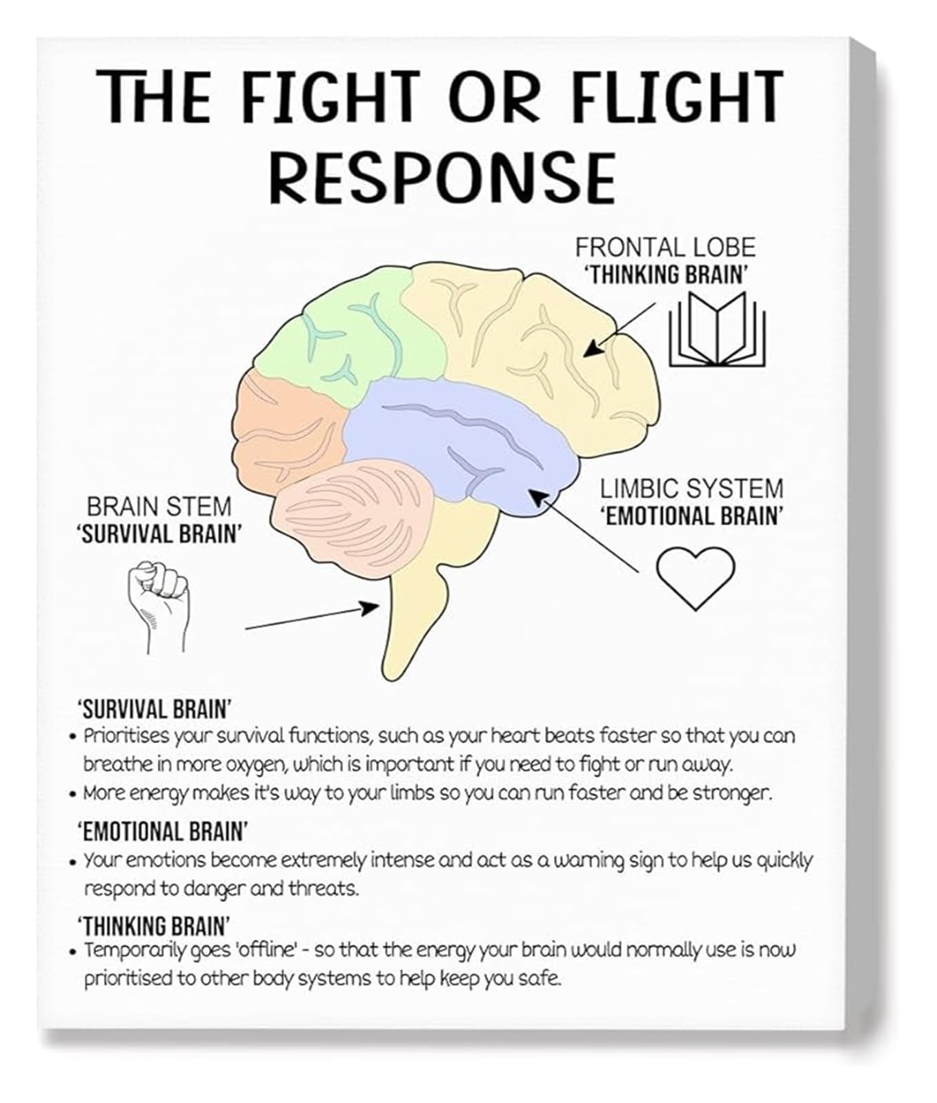 Fopure Unframed Fight Or Flight Response Mental Health Poster For Counselor Office And Home(,16X24inch(40X60cm))