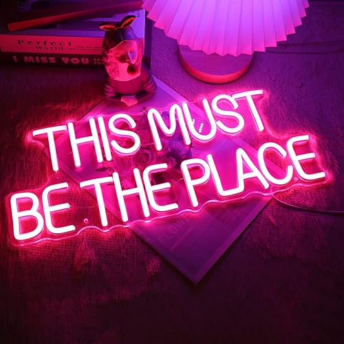Miniatura 4 de Britrio Letrero de neón con texto en inglés This Must Be The Place para decoración de pared de dormitorio, letrero luminoso de luz de neón para el