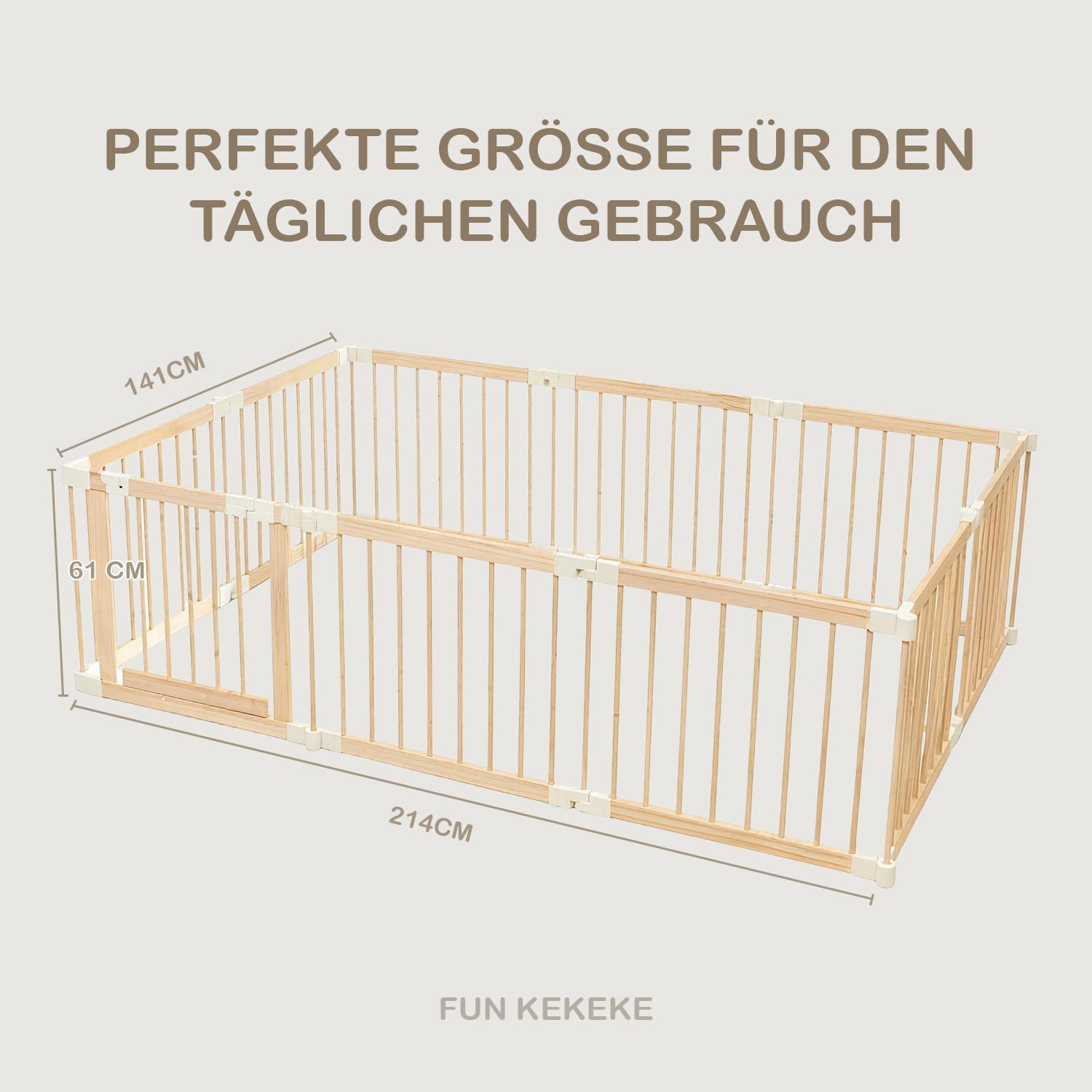 Laufstall Baby, Laufgitter Baby aus Holz, faltbar mit Tür & Sicherheitsverschluss, individuell formbarer Krabbelgitter Absperrgitter für Babys & Kleinkinder(214 * 141 * 61cm)