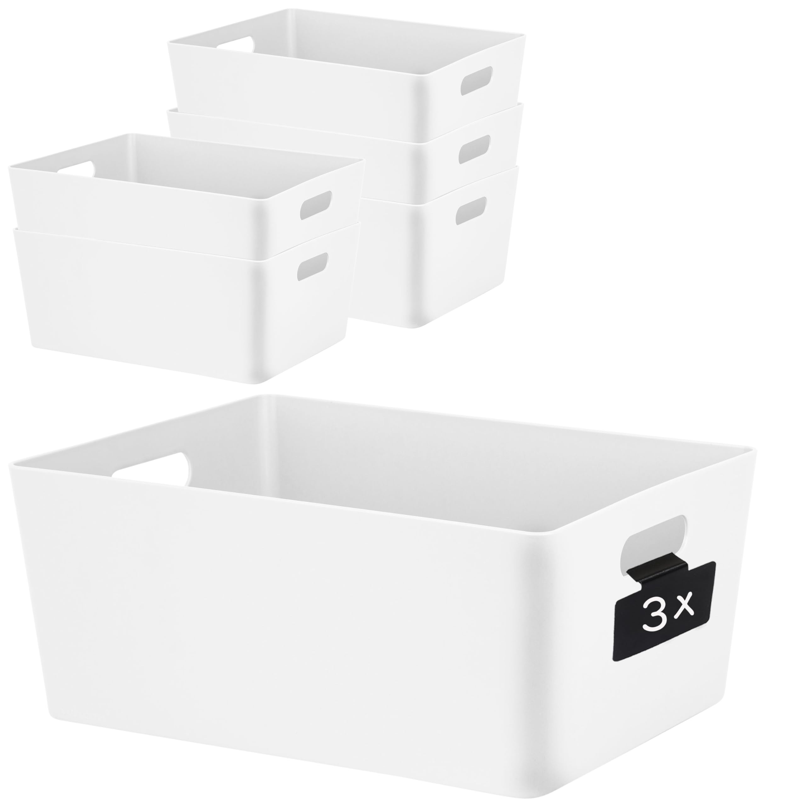 6 x Ordnungsbox Beschriftungsclip weiß DINA4 26x35x15cm 11,5L Kunststoff