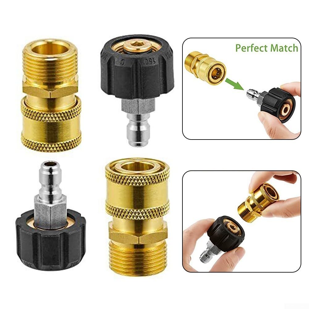 Set Adattatori Per Idropulitrice M22 14mm - Doppio Kit Con Presa Rapida 1/4", Ottone E Acciaio, Fino A 5000 PSI - Foto 3