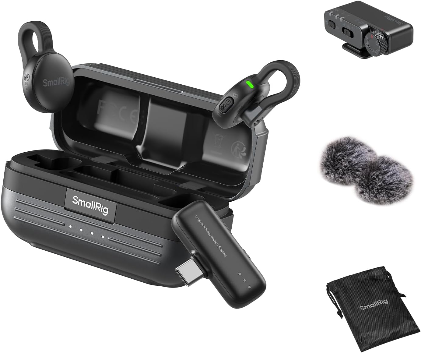 S70 Wireless Mic (2 TX + 2 RX + Charging Case), Mini Lavalier Microphone for Phone/Camera Content Creation, Noise Cancelling for Vlog/TikTok/Interview etc. (Black)
