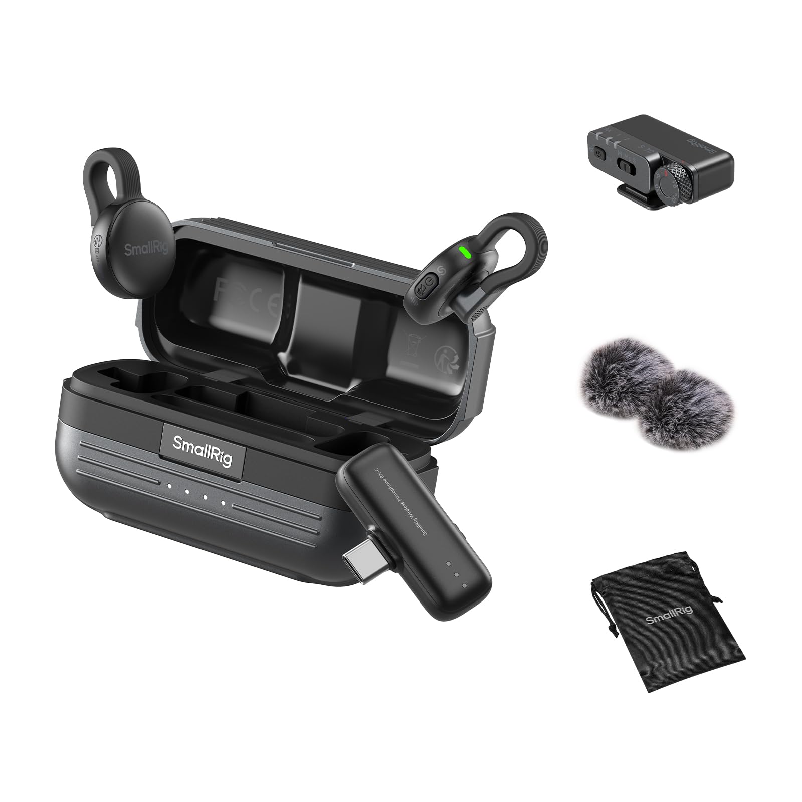 SMALLRIG S70 Microphone sans Fil Compact 2 TX + 2 RX + étui de Chargement USB-C Jack 3,5 mm 48h Noir