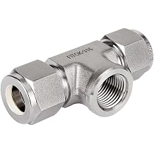 316 Stainless Steel Compression Fitting Female Branch Tee 3/8" Tube OD x 3/8" Tube OD x 1/4" Female NPT, SS-TTF-FL6-NS4