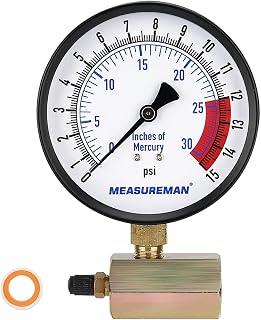 MEASUREMAN 4" Steel Gas Pressure Test Gauge Assembly, 3/4" FNPT Connection, 0-15Psi/0-30InH2O, 1.6% Accuracy,