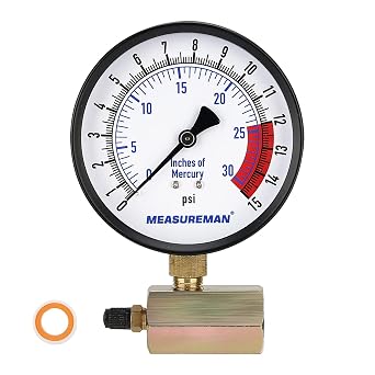 MEASUREMAN 4" Steel Gas Pressure Test Gauge Assembly, 3/4" FNPT Connection, 0-15Psi/0-30InHg, 1.6% Accuracy,