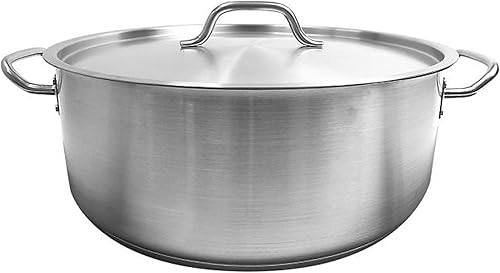 Olla de acero inoxidable de 20 cuartos de galón con base encapsulada y cubierta - Olla de brasero de alta resistencia para sopa, carne, pan,