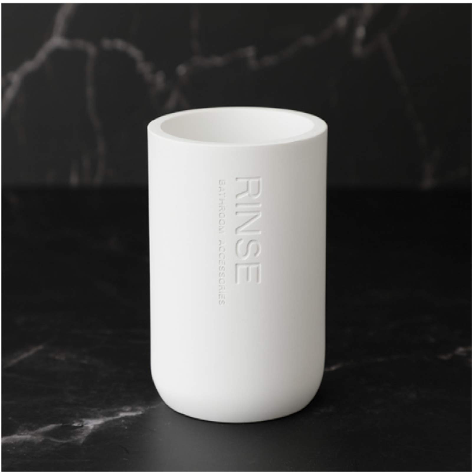 Ensemble d'accessoires de Salle de Bain Comprend Un Porte-Savon décoratif avec Garniture en Bois et en Bambou, Un Porte-Brosse à Dents, Une Tasse à Brosse à Dents et Un Distributeur de Savon (Blanc)