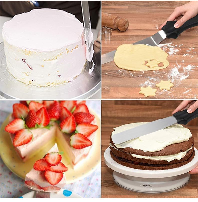 3'lü Profesyonel Pasta Spatula Seti, Siyah Ergonomik Saplı, Kek Kreması Sürme ve Dekorasyon için Mutfak Aletleri Pasta Süsleme Spatulası