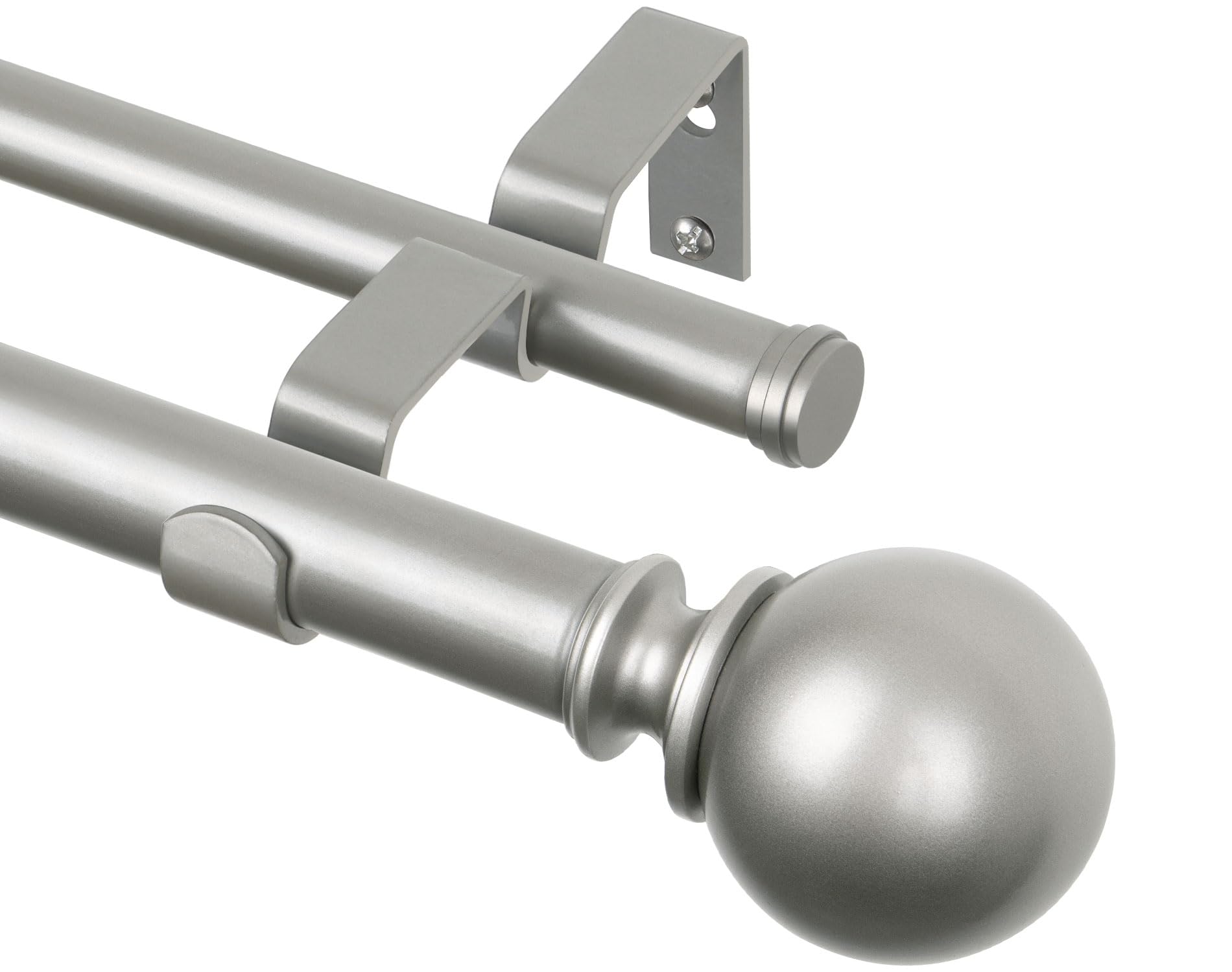 KAMANINA 1 Inch Double Curtain Rod 72 to 144 Inches(6-12 Feet), Silver Curtain Rods for Windows 66 to 120 Inches, Heavy Duty Drapery Rod with Round