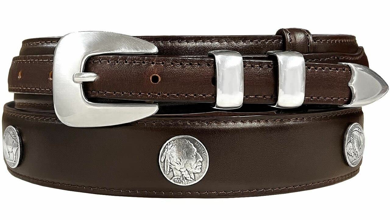 Silver Mirror Buckle Oil Tanned Genuine Leather Western Ranger Belt 1-3/8"(35mm) Taper to 3/4"(19mm) Wide-Multiple choices