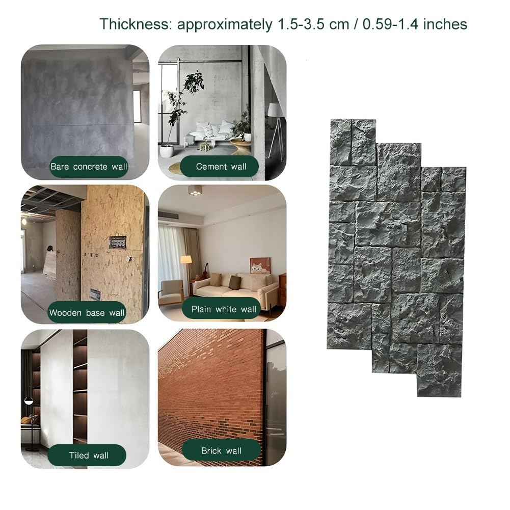 Paneles de Pared con Efecto Piedra, Paneles de imitación de Piedra - Revestimiento de Pared 3D para Paredes Decorativas Interiores y Exteriores, Marcos de chimeneas, decoración de Patios - T