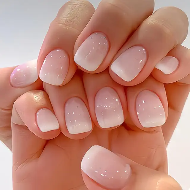 KQueenest Ombré Rosa Press On Nails Kurz Eckig - 24 Stück Fake Nails für Frauen