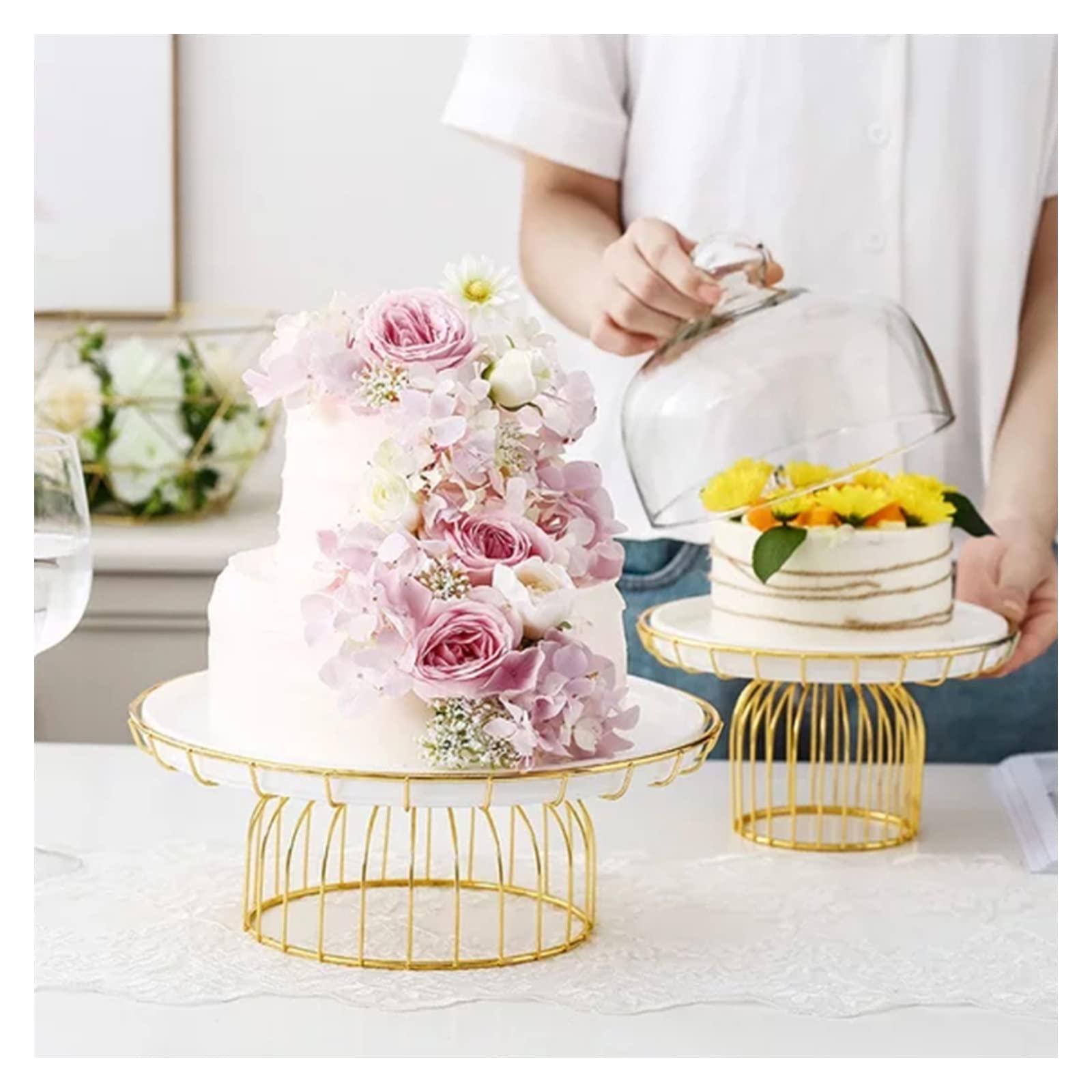 Support à Gâteau 8 Oak Lane - Blanc Bordure Dorée - Mariage - 1 étage - Neuf