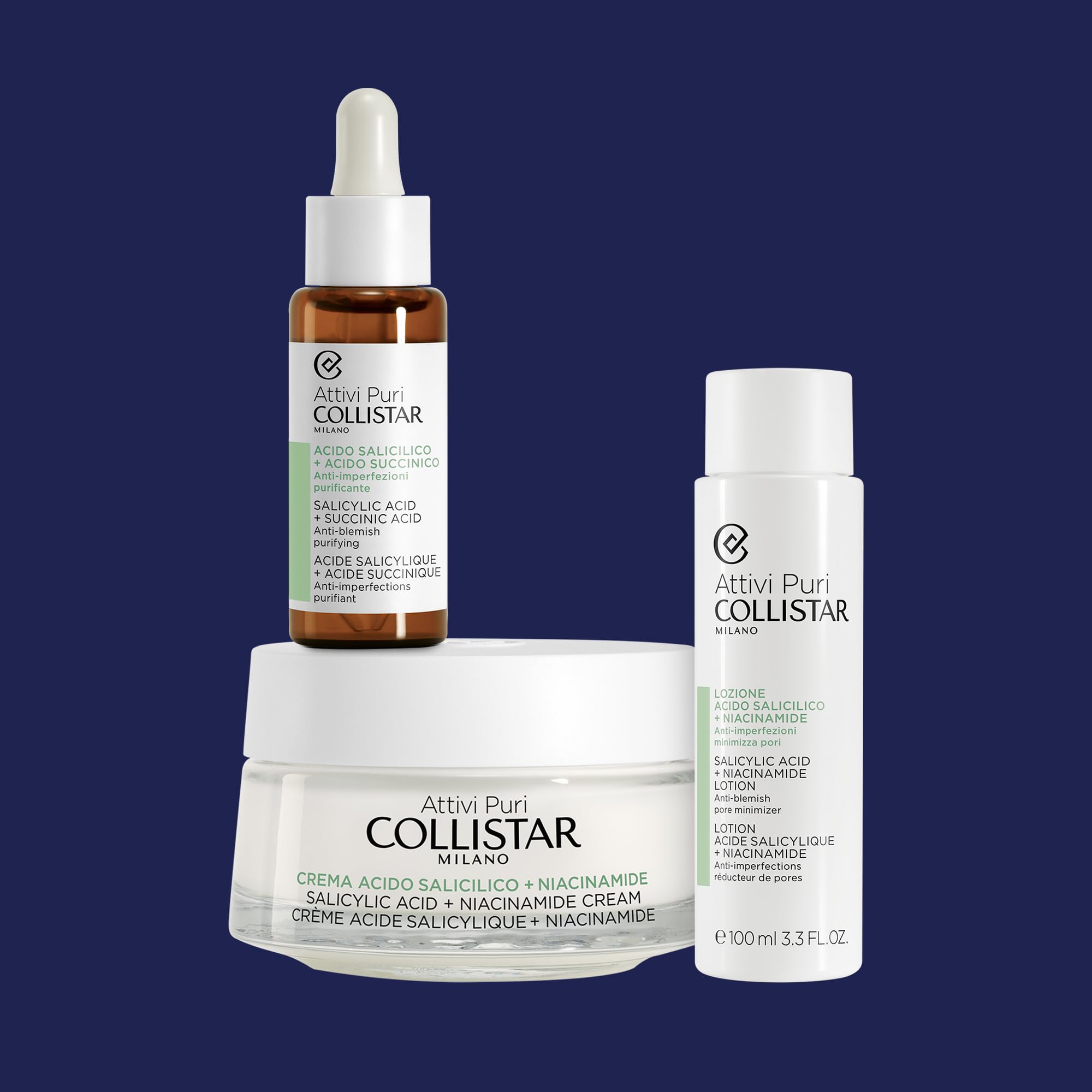 Collistar Kit Attivi Puri Acido Salicilico + Niacinamide, Crema Viso 50ml + Lozione 100ml, Anti-Imperfezioni, Seboequilibrante, Minimizza Pori, Esfolia e Illumina l’Incarnato